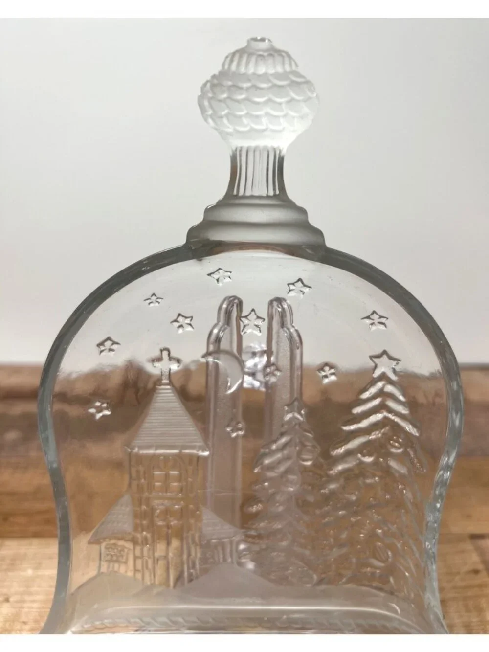 Vintage Glass Bell Shaped Dish Christmas Decor With Winter Scene